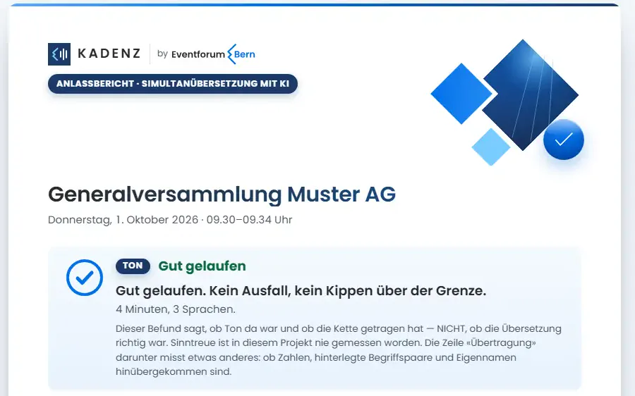 Der Bericht nach einem Anlass, mit erfundenen Daten